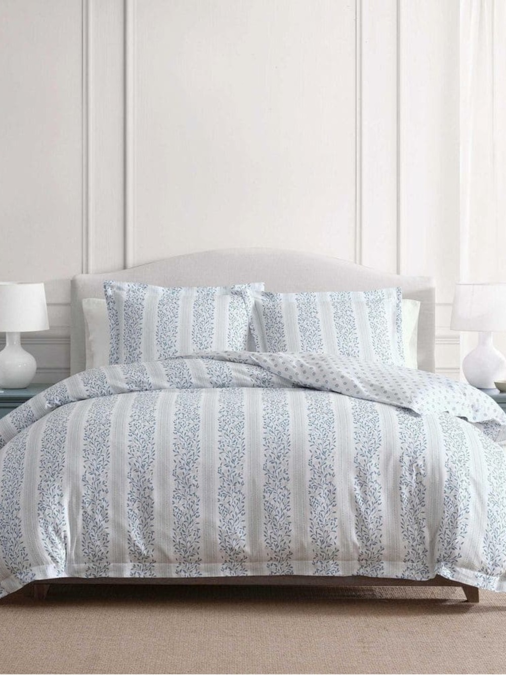 Martha Stewart Verbena Stripe Duvet Cover Set with Shams, Blue sz KING